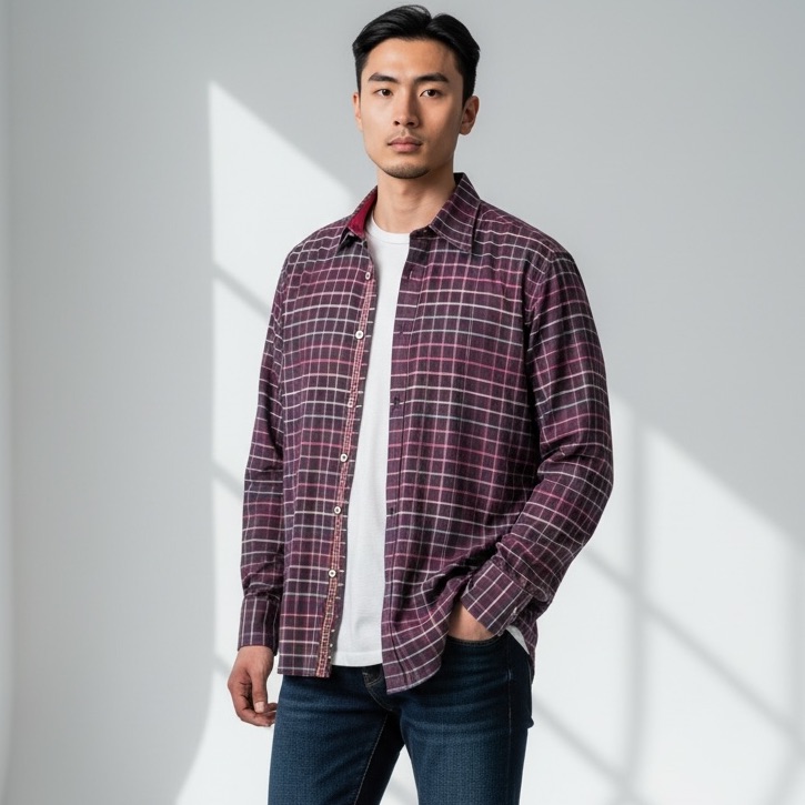 Robert Graham Burgundy Plaid Check Grid Long Sleeve Embroidered Shirt